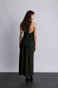 Lola Satin Halter Maxi Dress - Dark Green
