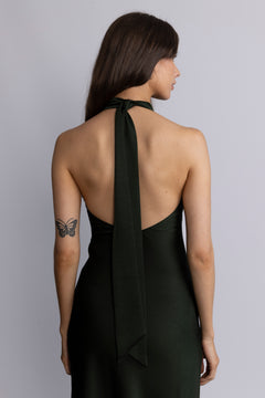Lola Satin Halter Maxi Dress - Dark Green