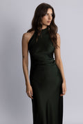 Lola Satin Halter Maxi Dress - Dark Green