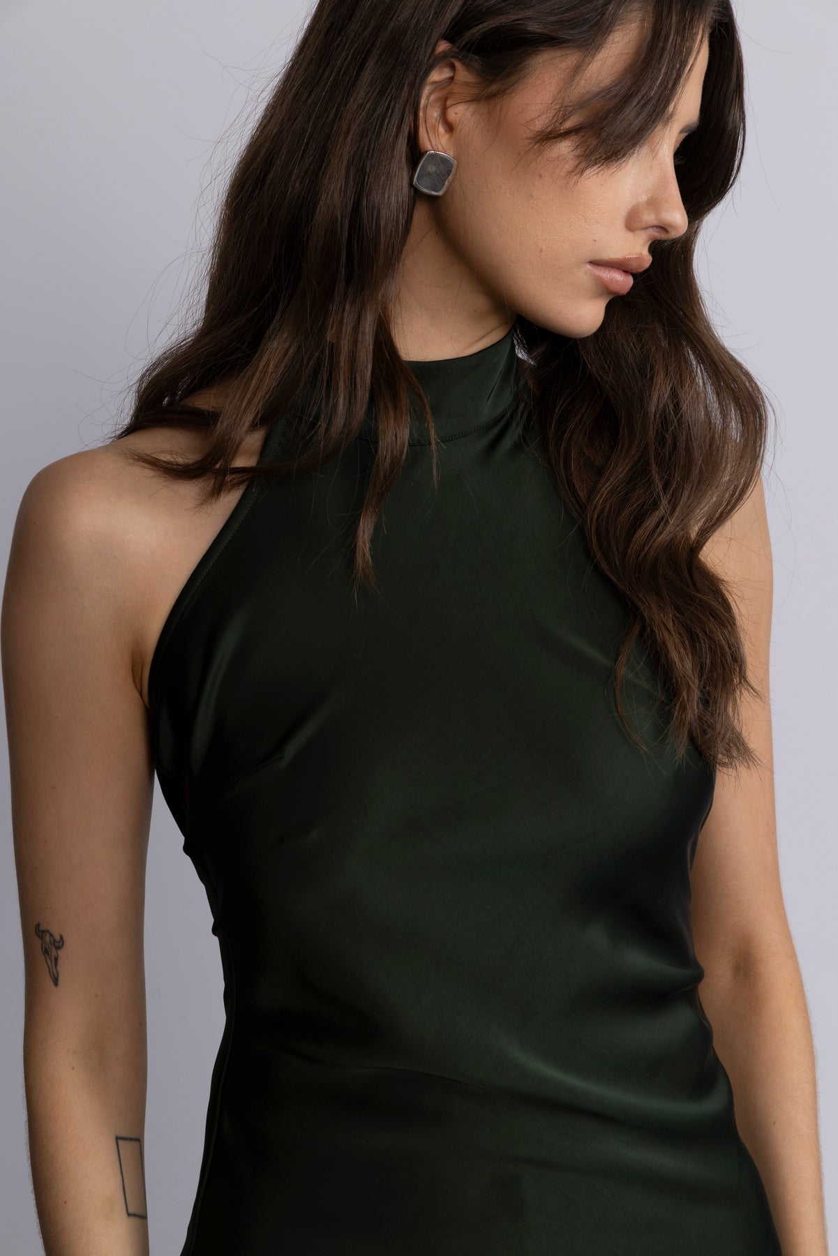 Lola Satin Halter Maxi Dress - Dark Green