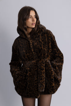 Fran Leo Faux Fur Jacket - Brown Leopard