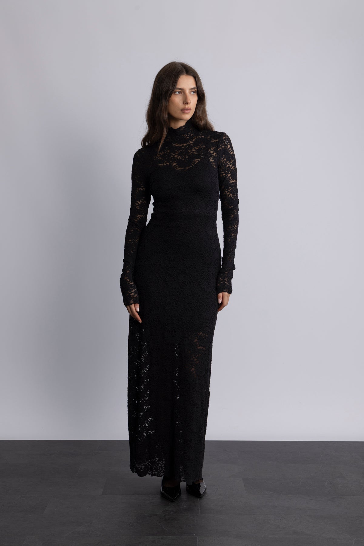 Olivia Bodycon Maxi Lace Dress - Black