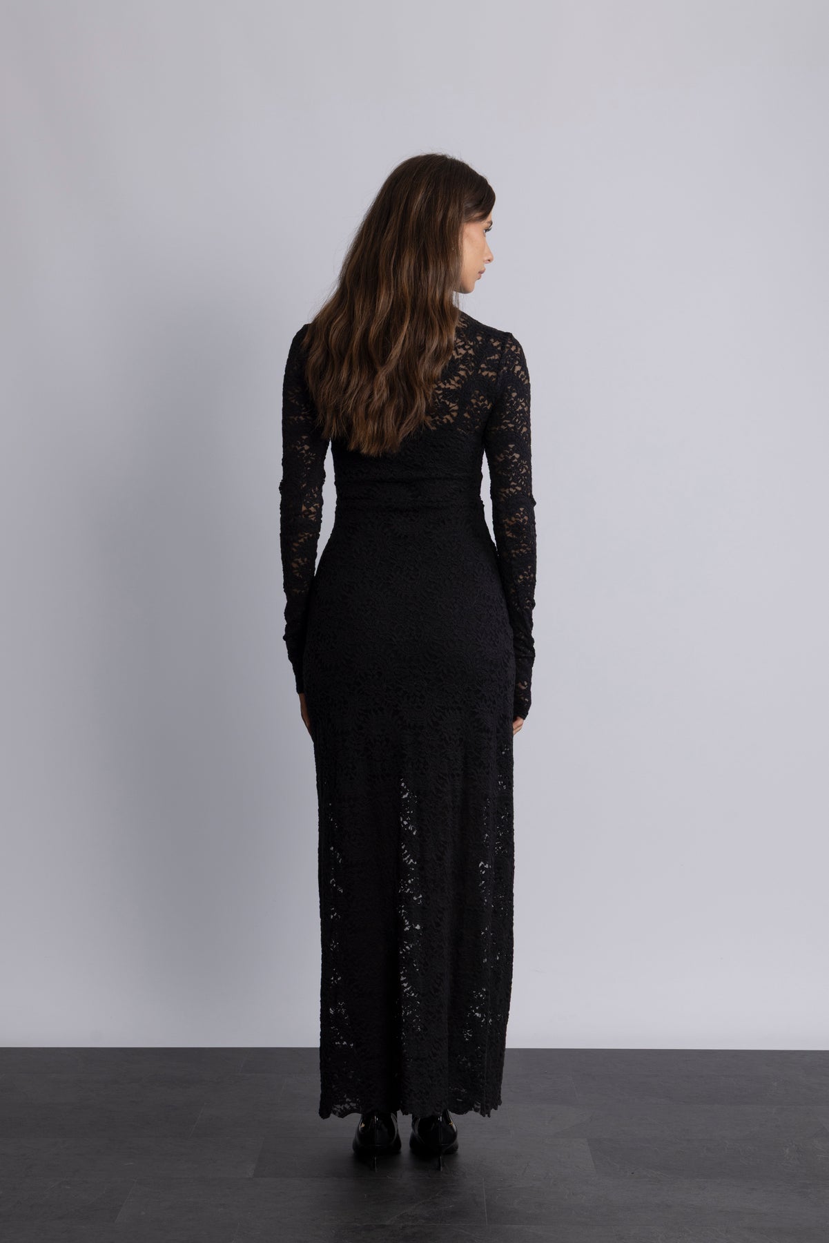 Olivia Bodycon Maxi Lace Dress - Black