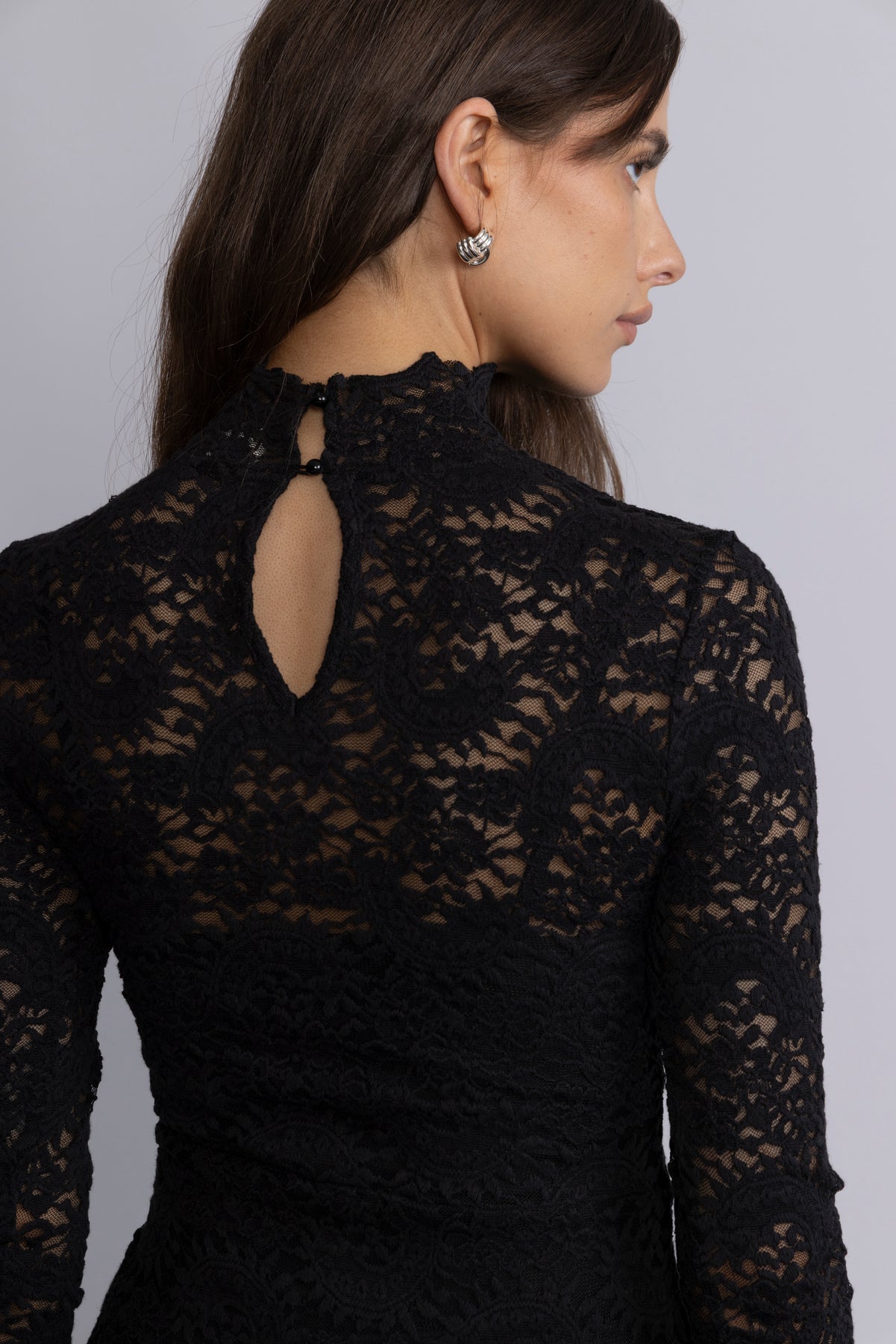 Olivia Bodycon Maxi Lace Dress - Black