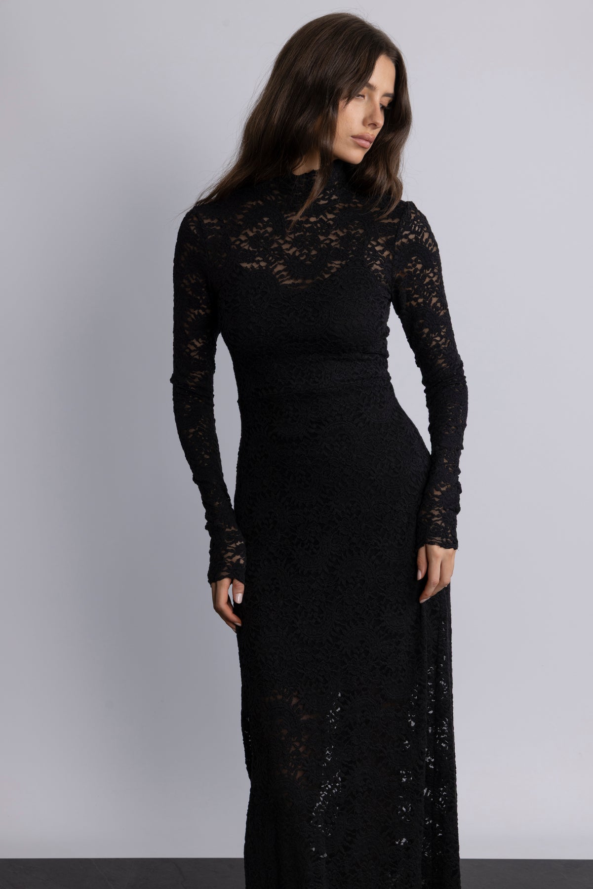 Olivia Bodycon Maxi Lace Dress - Black