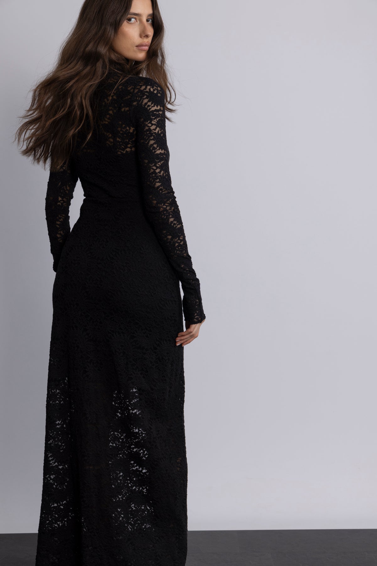 Olivia Bodycon Maxi Lace Dress - Black