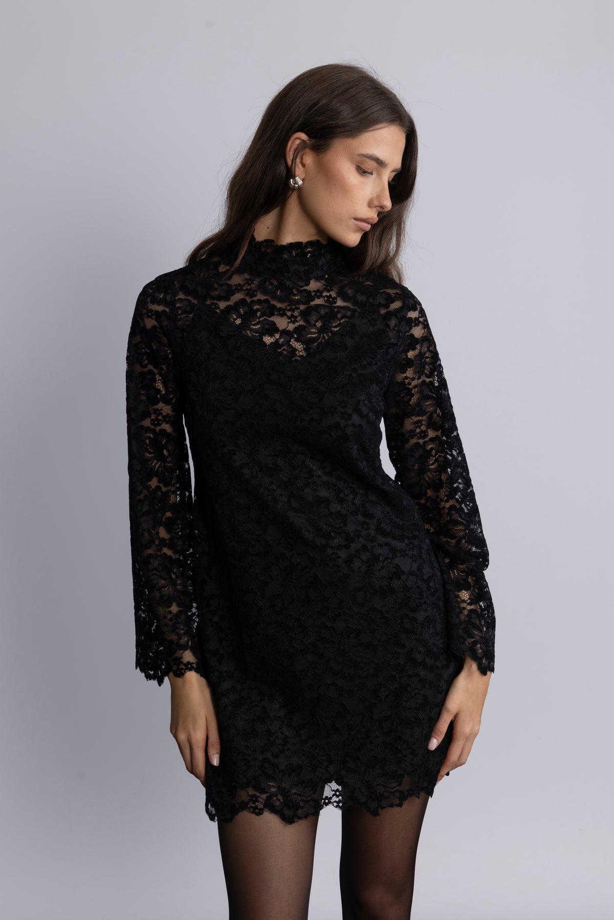Sabrina Lace Mini Dress - Black