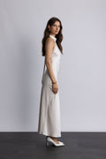 Lola Satin Halter Maxi Dress - Creme