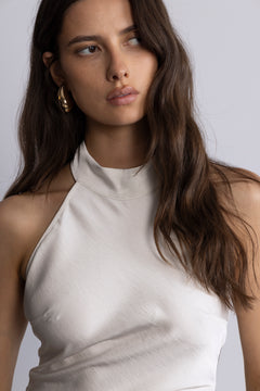 Lola Satin Halter Maxi Dress - Creme