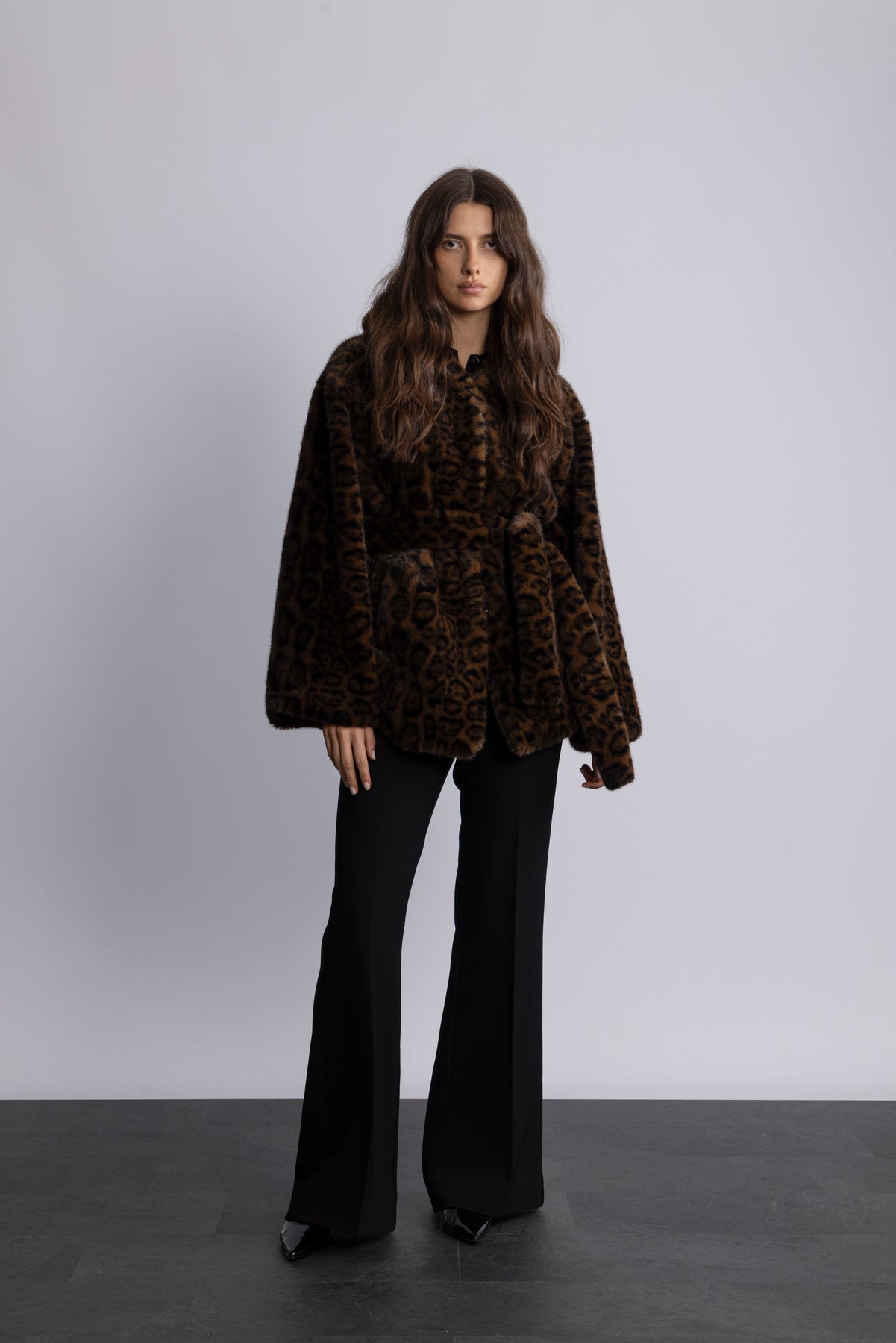 Fran Leo Faux Fur Jacket - Brown Leopard