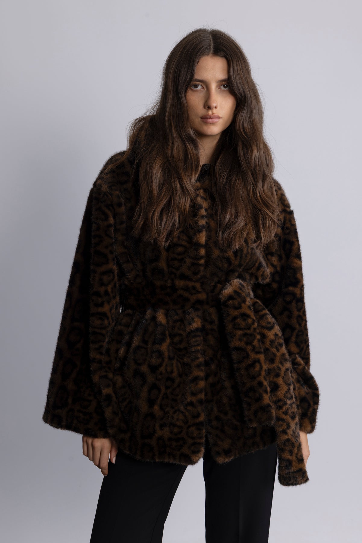 Fran Leo Faux Fur Jacket - Brown Leopard