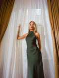 Lola Satin Halter Maxi Dress - Dark Green