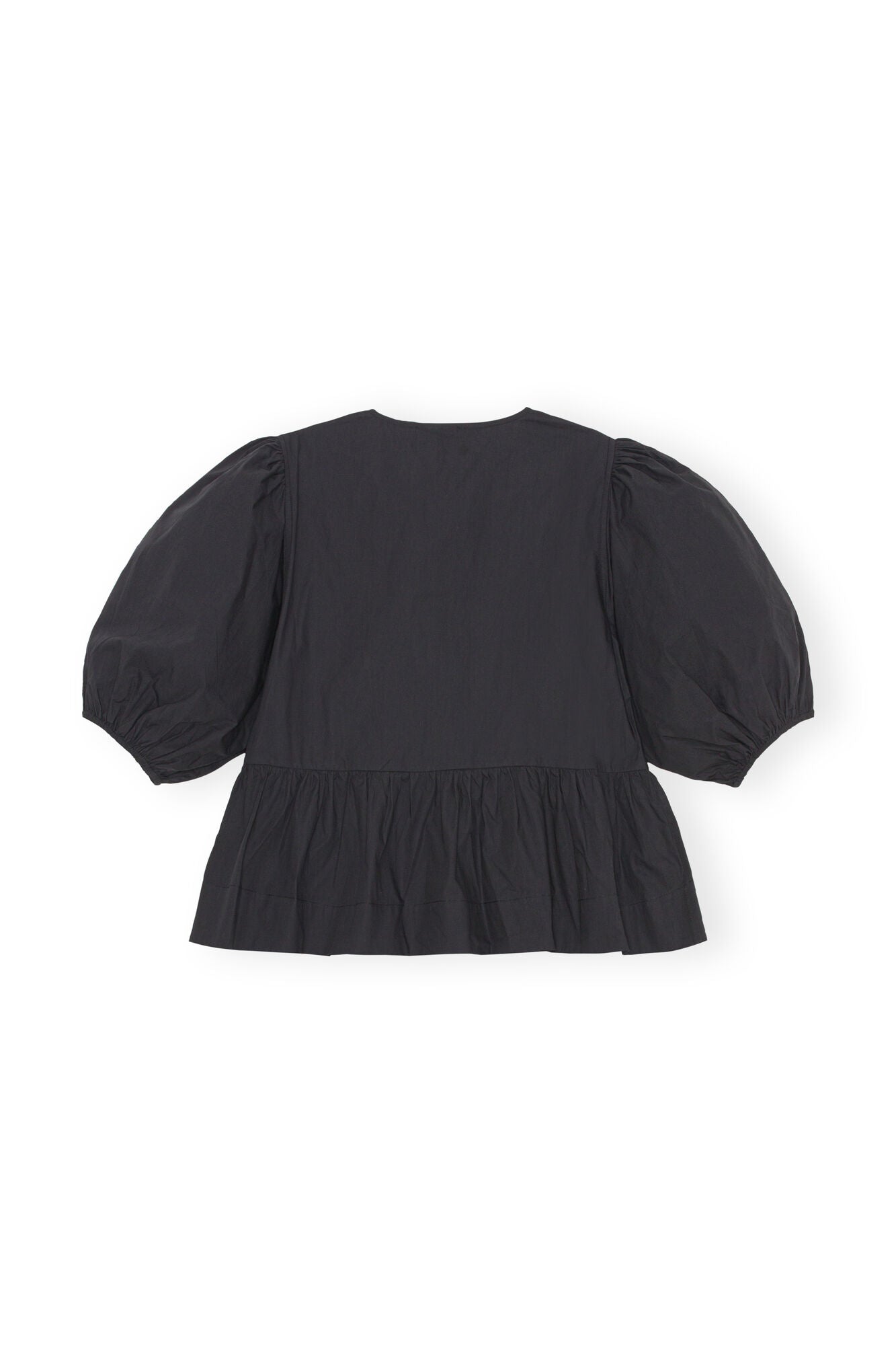 Cotton Poplin Peplum Blouse - Black