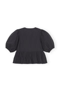 Cotton Poplin Peplum Blouse - Black