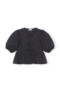 Cotton Poplin Peplum Blouse - Black