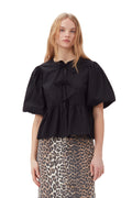 Cotton Poplin Peplum Blouse - Black