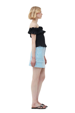 Cotton Poplin Off-Shoulder Smock Top - Black