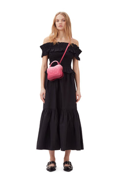 Cotton Poplin Off-Shoulder Smock Top - Black