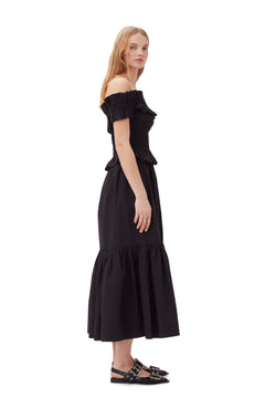 Cotton Poplin Off-Shoulder Smock Top - Black
