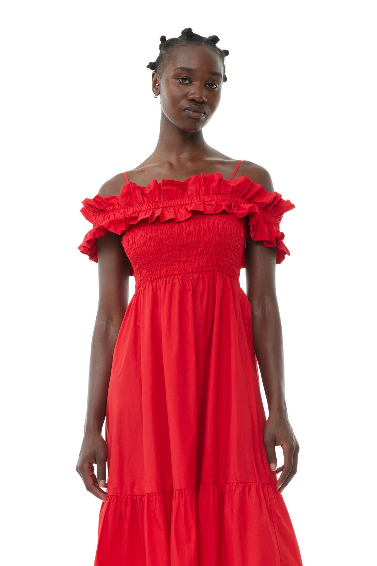 Ganni - Kjoler - Cotton Poplin Long Smock Dress - Racing Red - Villoid Ganni - Kjoler - Cotton Poplin Long Smock Dress - Racing Red - Villoid