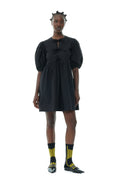 Cotton Poplin Tie String Mini Dress - Black