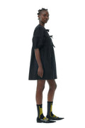Cotton Poplin Tie String Mini Dress - Black