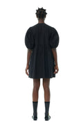 Cotton Poplin Tie String Mini Dress - Black