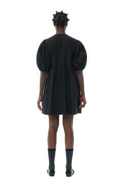Cotton Poplin Tie String Mini Dress - Black