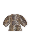 Printed Cotton Poplin Peplum Blouse - Leopard