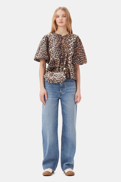 Printed Cotton Poplin Peplum Blouse - Leopard