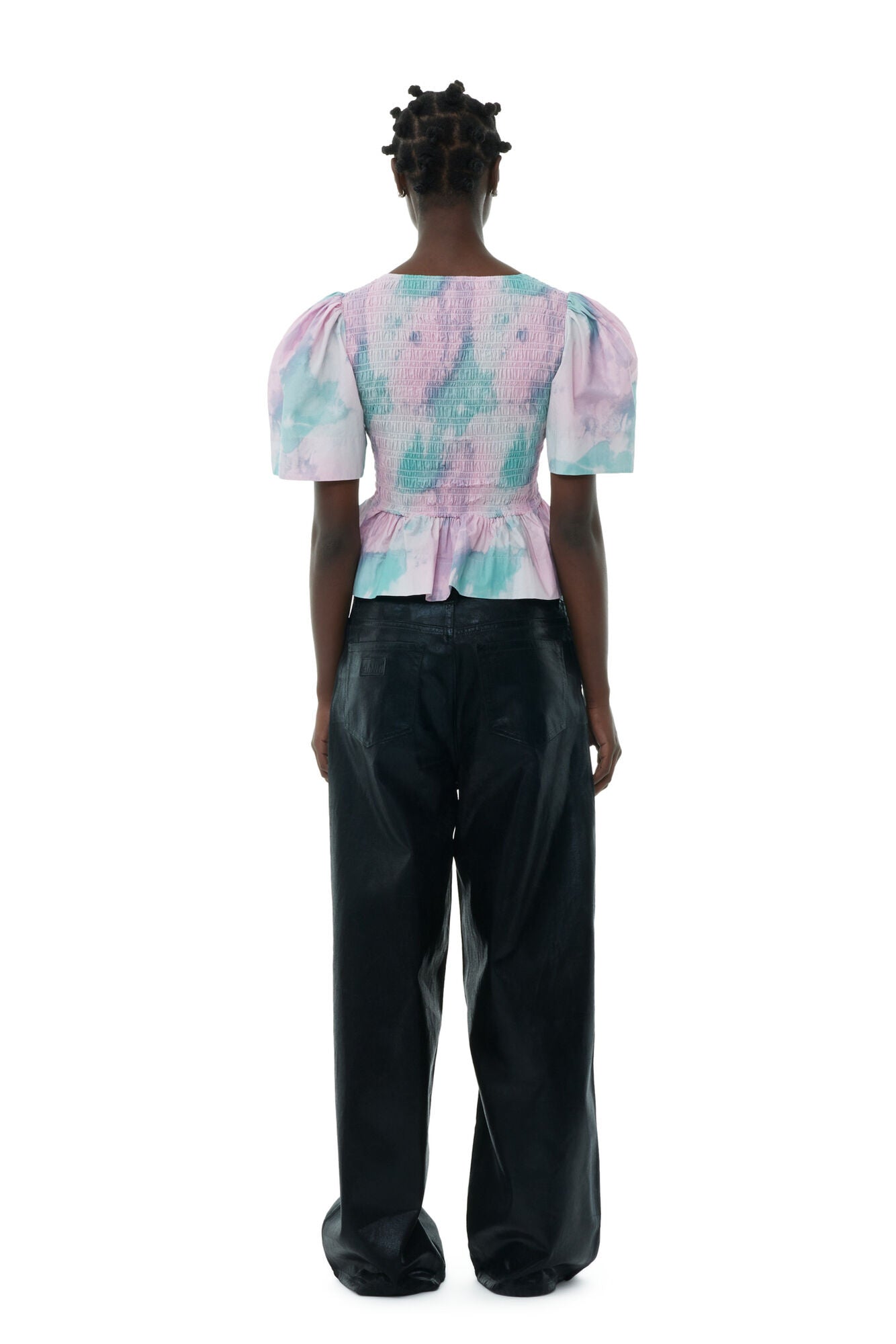 Printed Cotton Open-Neck Smock Blouse - Lilac Sachet