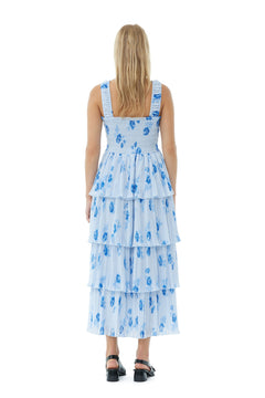 Pleated Georgette Smock Midi Strap Dress - Heather