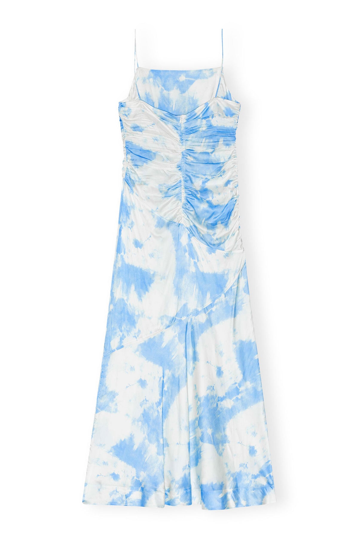 Printed Satin Ruched Long Slip Dress - Powder Blue