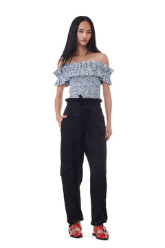 Printed Cotton Off-Shoulder Smock Top - Glacier Lake
