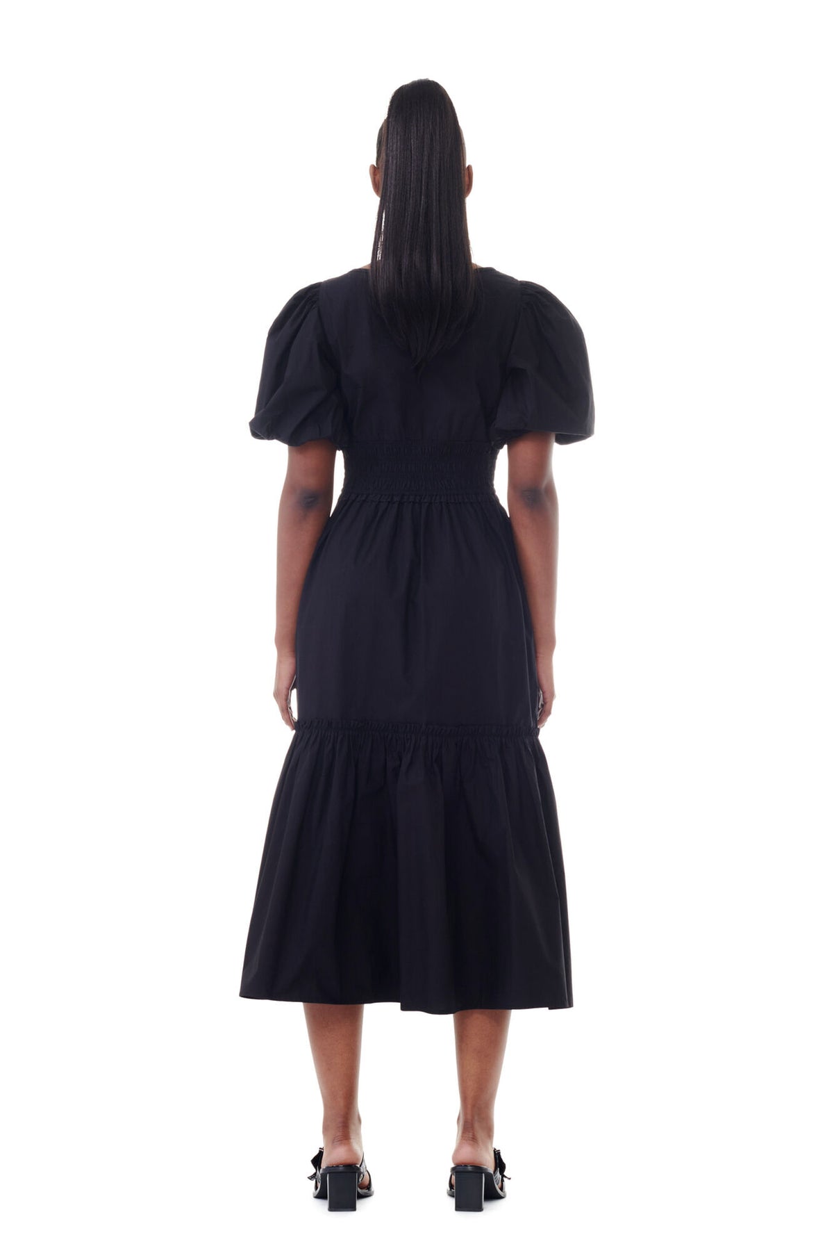 Ganni - Kjoler - Cotton Poplin Long Smock Dress Pouf Sleeve - Black - Villoid Ganni - Kjoler - Cotton Poplin Long Smock Dress Pouf Sleeve - Black - Villoid