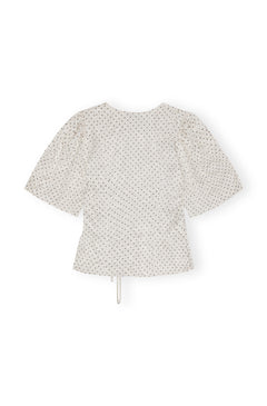 Crinkled Satin Wrap Blouse - Egret