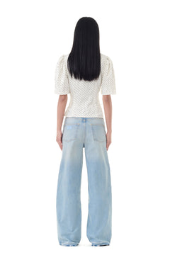 Crinkled Satin Wrap Blouse - Egret