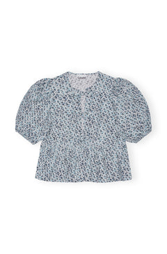 Printed Cotton Poplin Peplum Blouse - Glacier Lake