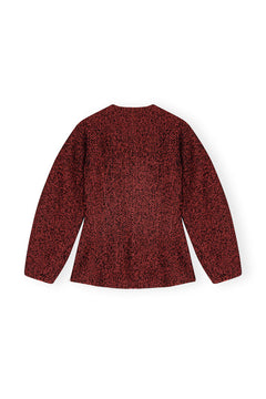 Herringbone Wool Curve Sleeve Blazer - Winery