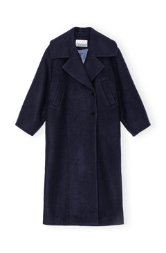 Boiled Wool Large Collar Coat - Sky Captain