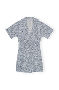 Printed Cotton Wrap Mini Dress - Glacier Lake
