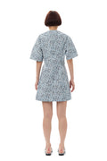 Printed Cotton Wrap Mini Dress - Glacier Lake