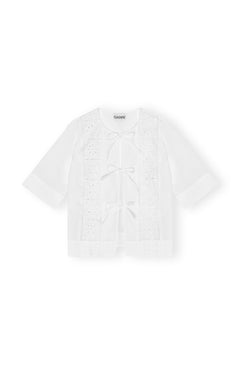 Broderie Anglaise Tie Blouse - Bright White