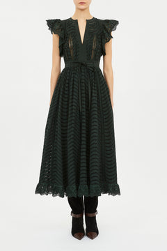 Olga Flutter Sleeve Midi Dress - Cypress