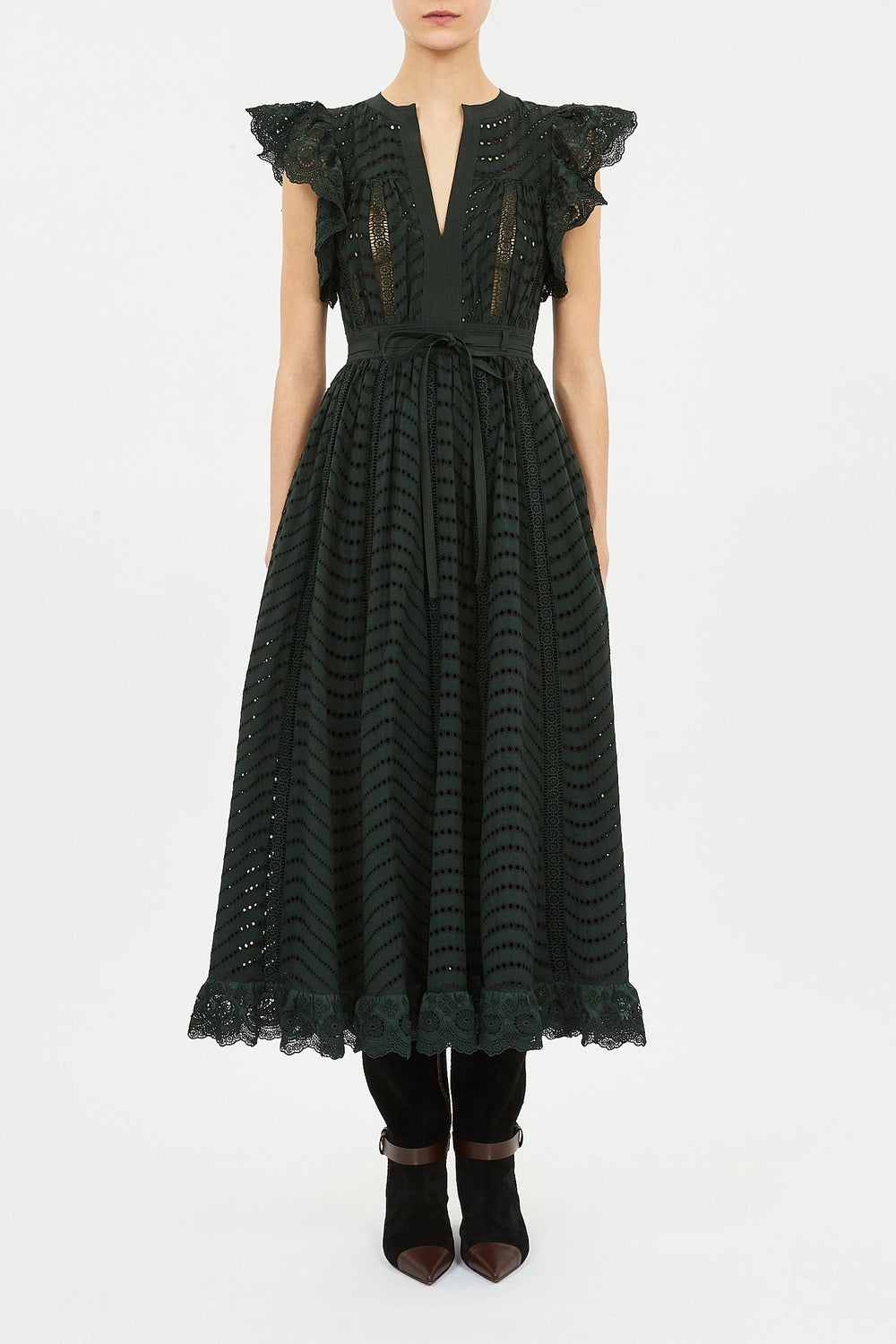 Olga Flutter Sleeve Midi Dress - Cypress