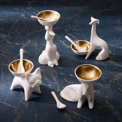 Poodle Salt/Pepper Cellar - White/Gold