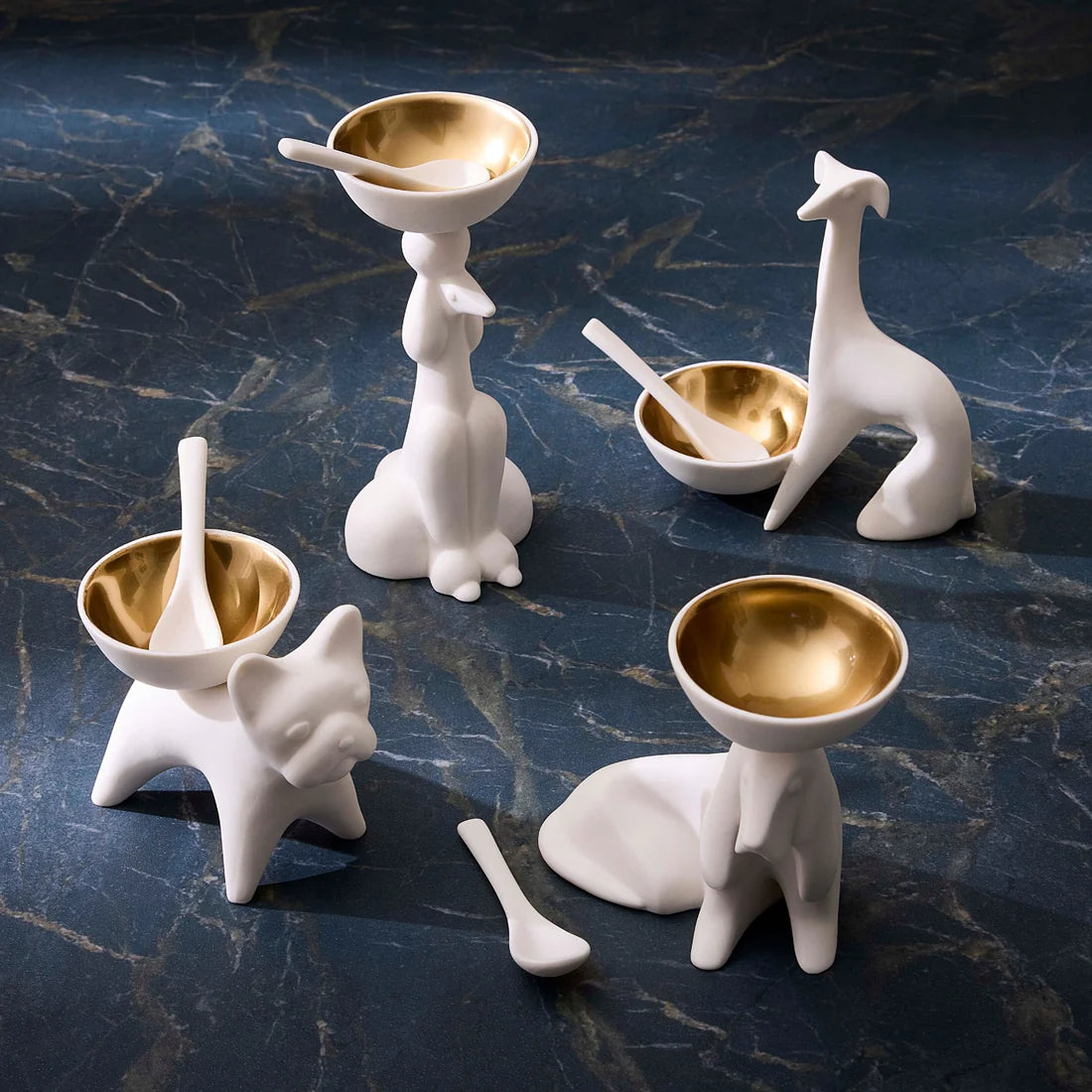 French Bulldog Salt/Pepper Cellar - White/Gold