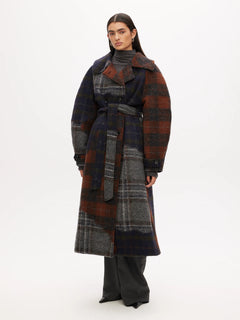Wool Trench Coat - Dark Patchwork Check
