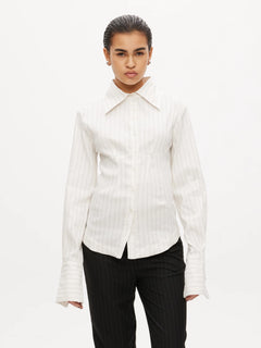 Fitted Bustier Shirt - White Pinstripe
