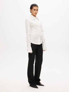 Fitted Bustier Shirt - White Pinstripe